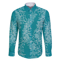 Hawaii Plumeria Lei Family Matching Puletasi and Hawaiian Shirt Aloha Festive Vibe - Teal LT7 Dad's Shirt - Long Sleeve Teal - Polynesian Pride