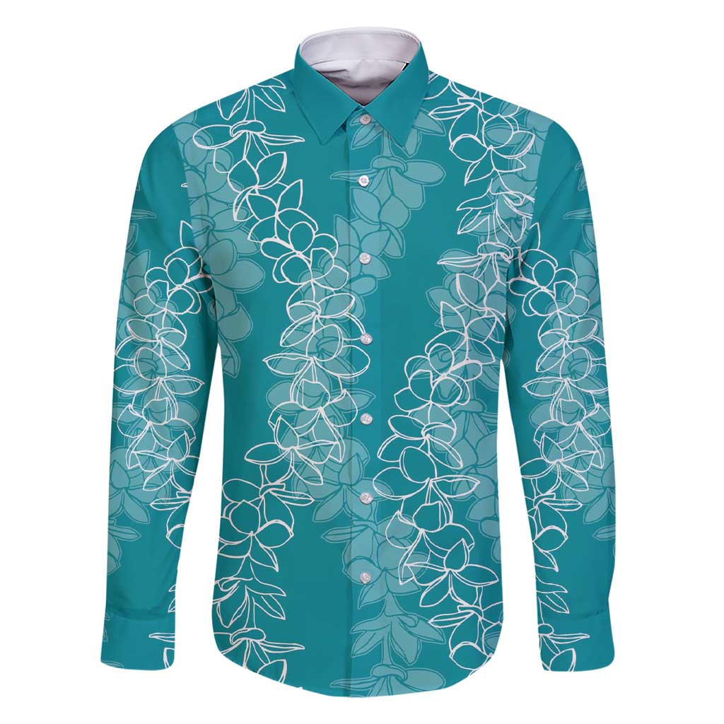 Hawaii Plumeria Lei Family Matching Short Sleeve Bodycon Dress and Hawaiian Shirt Aloha Festive Vibe - Teal LT7 Dad's Shirt - Long Sleeve Teal - Polynesian Pride