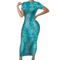 Hawaii Plumeria Lei Family Matching Short Sleeve Bodycon Dress and Hawaiian Shirt Aloha Festive Vibe - Teal LT7 Mom's Dress Teal - Polynesian Pride