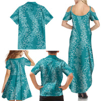 Hawaii Plumeria Lei Family Matching Summer Maxi Dress and Hawaiian Shirt Aloha Festive Vibe - Teal