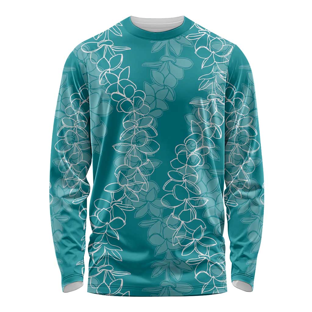 Hawaii Plumeria Lei Long Sleeve Shirt Aloha Festive Vibe - Teal