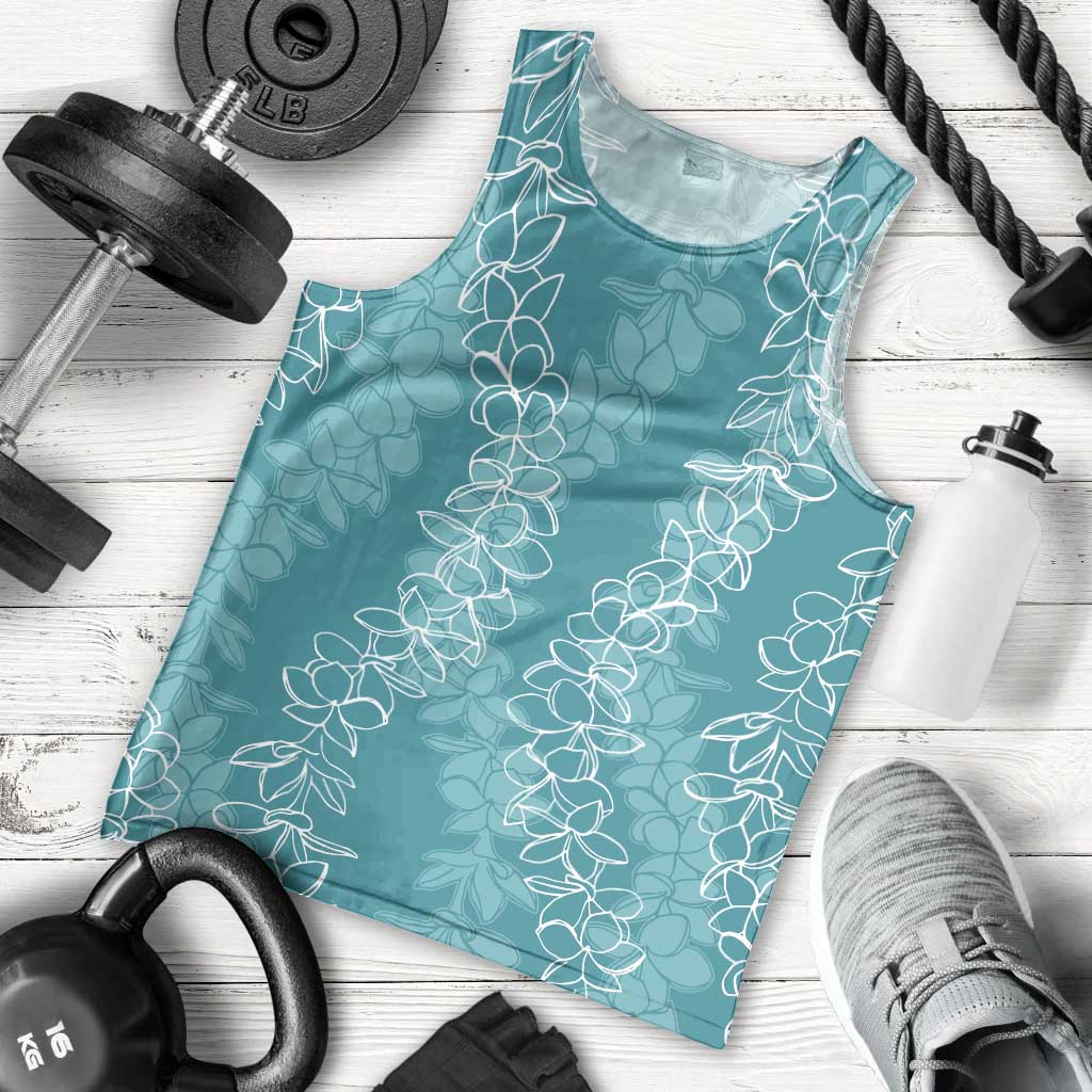 Hawaii Plumeria Lei Men Tank Top Aloha Festive Vibe - Teal