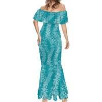 Hawaii Plumeria Lei Mermaid Dress Aloha Festive Vibe - Teal