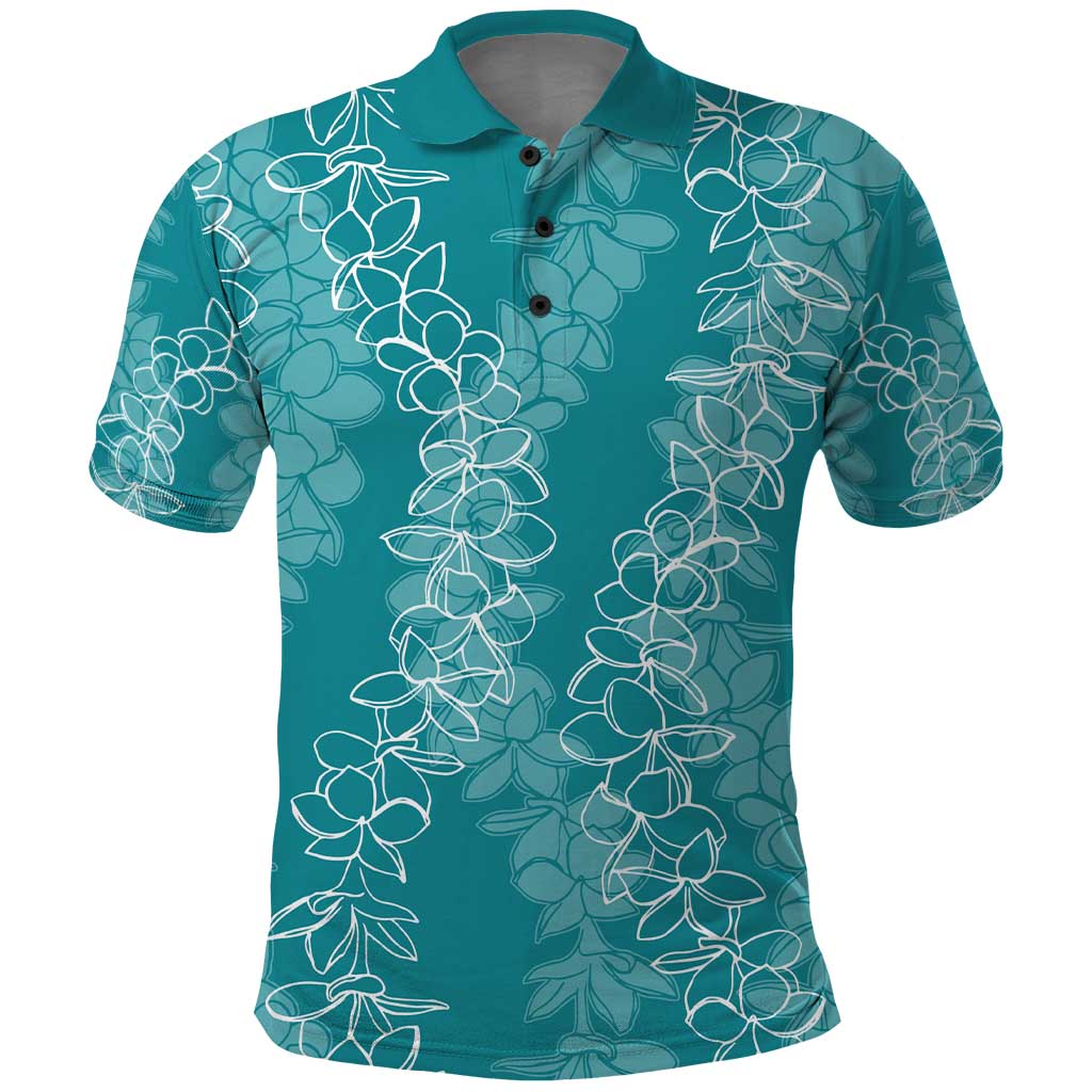 Hawaii Plumeria Lei Polo Shirt Aloha Festive Vibe - Teal