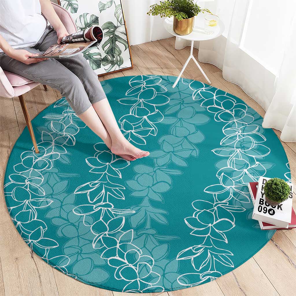 Hawaii Plumeria Lei Round Carpet Aloha Festive Vibe - Teal