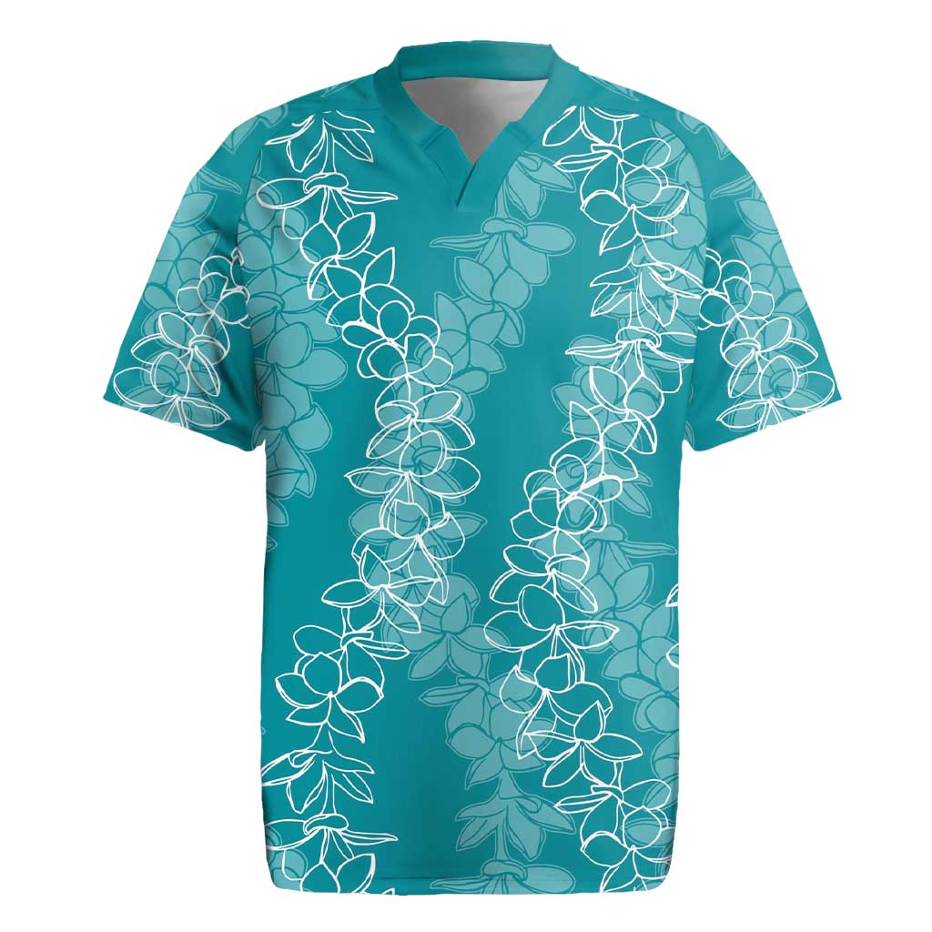 Hawaii Plumeria Lei Rugby Jersey Aloha Festive Vibe - Teal