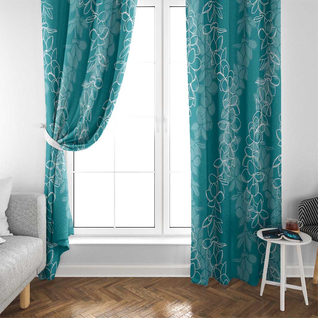 Hawaii Plumeria Lei Window Curtain Aloha Festive Vibe - Teal