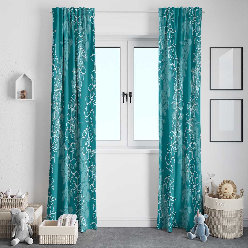 Hawaii Plumeria Lei Window Curtain Aloha Festive Vibe - Teal