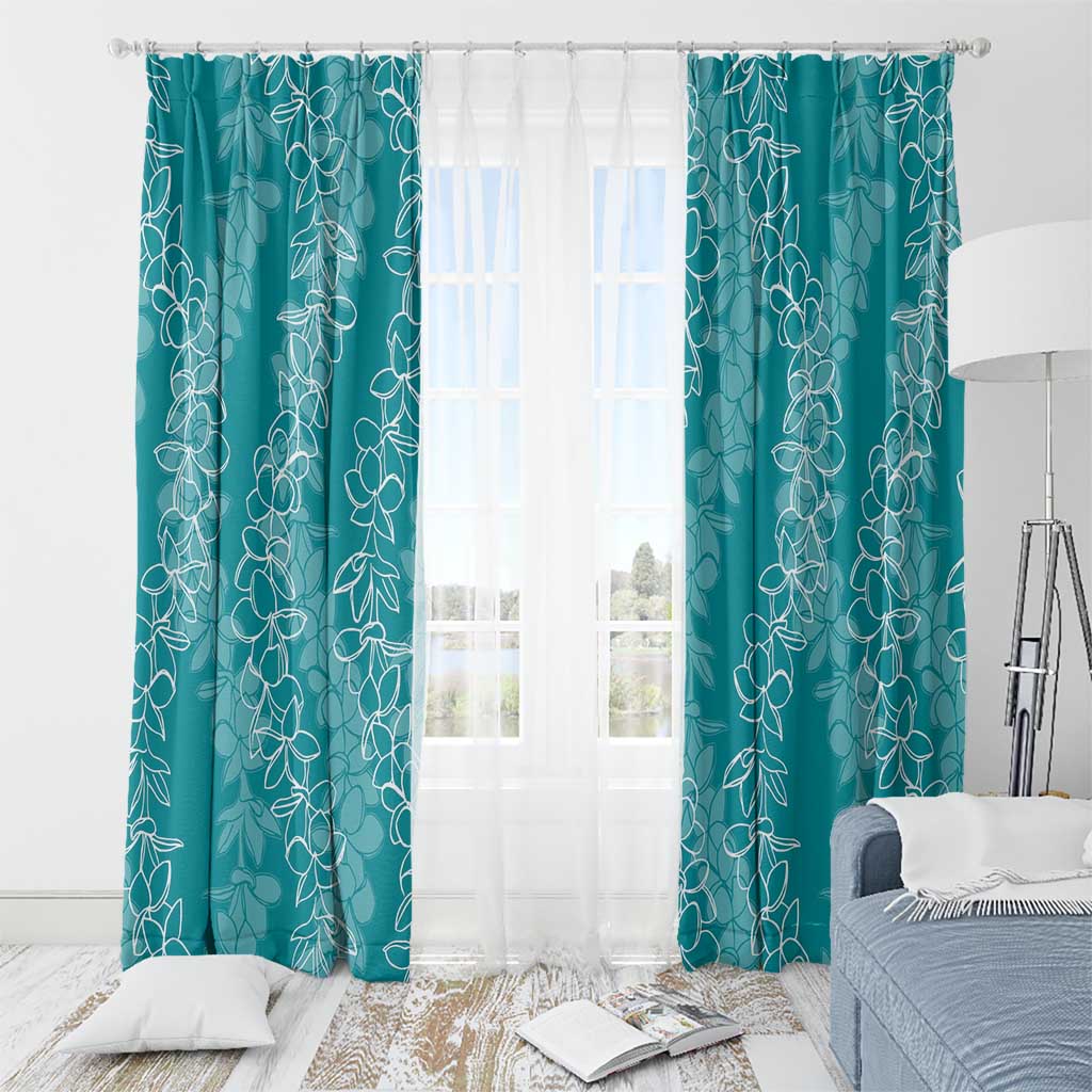 Hawaii Plumeria Lei Window Curtain Aloha Festive Vibe - Teal
