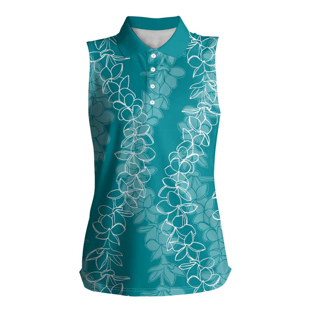 Hawaii Plumeria Lei Women Sleeveless Polo Shirt Aloha Festive Vibe - Teal