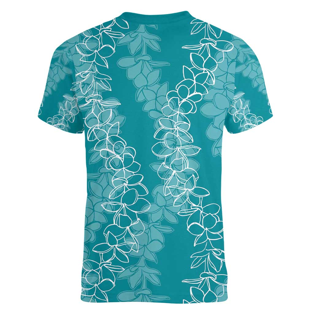 Hawaii Plumeria Lei Women V-Neck T-Shirt Aloha Festive Vibe - Teal