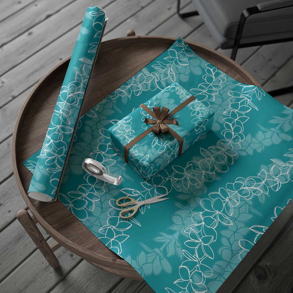 Hawaii Plumeria Lei Wrapping Paper Aloha Festive Vibe - Teal