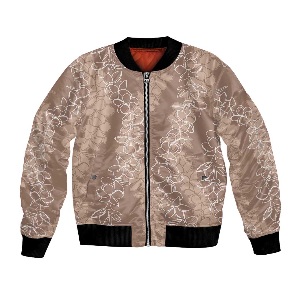 Hawaii Plumeria Lei Bomber Jacket Aloha Festive Vibe - Beige