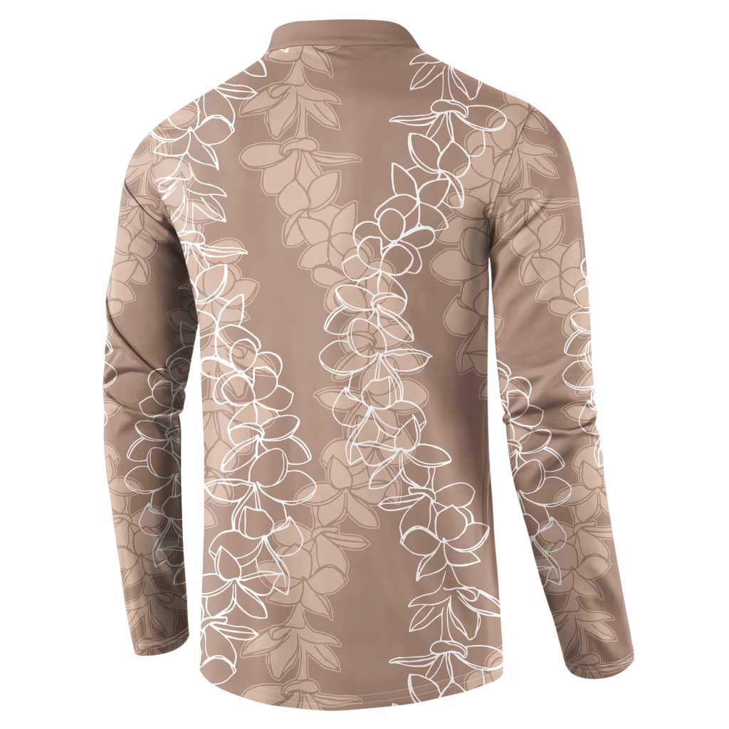 Hawaii Plumeria Lei Button Sweatshirt Aloha Festive Vibe - Beige