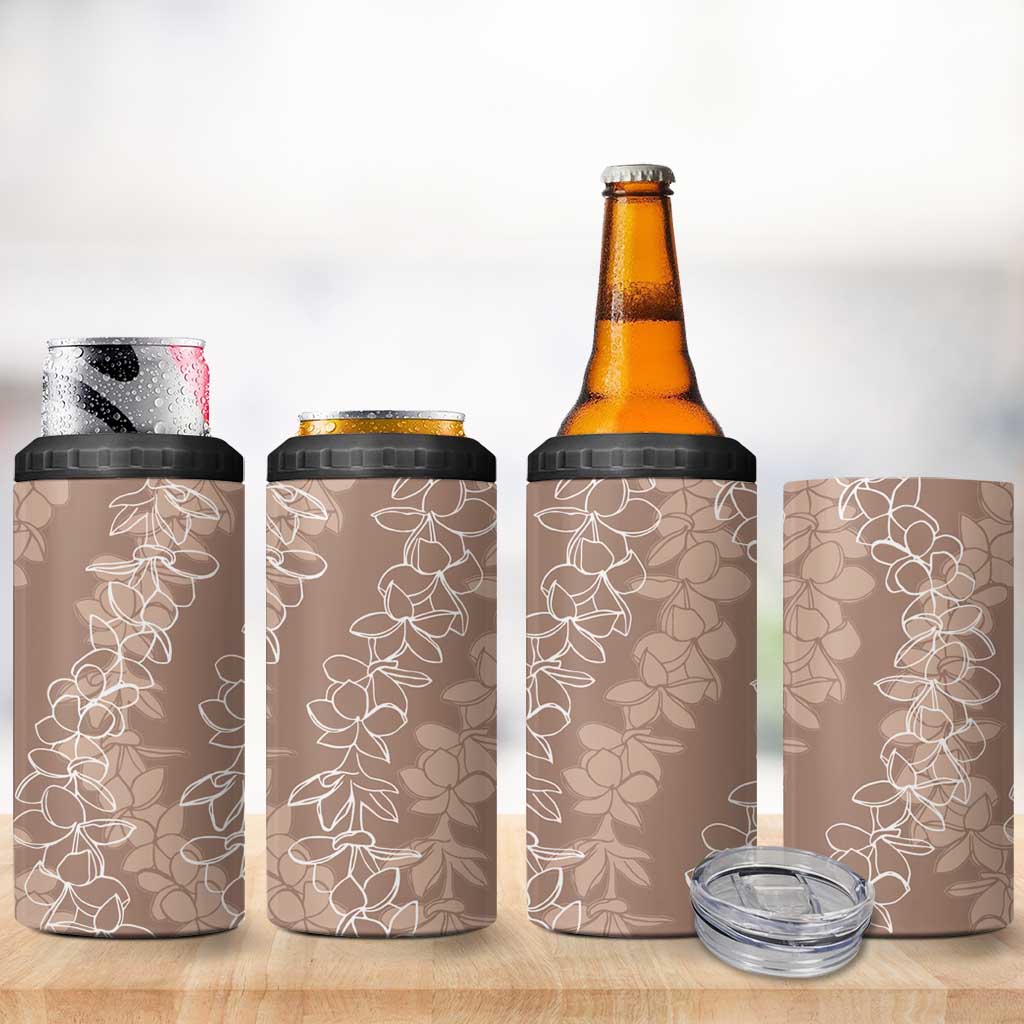 Hawaii Plumeria Lei 4 in 1 Can Cooler Tumbler Aloha Festive Vibe - Beige