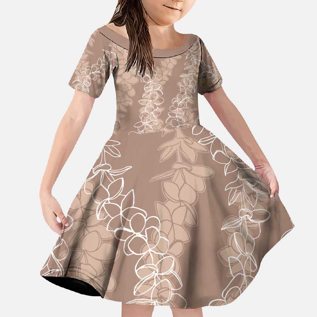 Hawaii Plumeria Lei Family Matching Long Sleeve Bodycon Dress and Hawaiian Shirt Aloha Festive Vibe - Beige LT7 Daughter's Dress Beige - Polynesian Pride