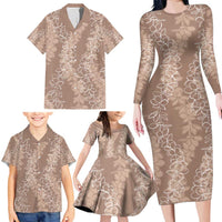 Hawaii Plumeria Lei Family Matching Long Sleeve Bodycon Dress and Hawaiian Shirt Aloha Festive Vibe - Beige LT7 - Polynesian Pride