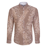 Hawaii Plumeria Lei Family Matching Long Sleeve Bodycon Dress and Hawaiian Shirt Aloha Festive Vibe - Beige LT7 Dad's Shirt - Long Sleeve Beige - Polynesian Pride