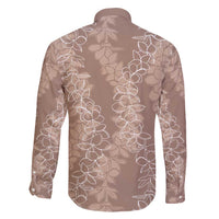 Hawaii Plumeria Lei Family Matching Long Sleeve Bodycon Dress and Hawaiian Shirt Aloha Festive Vibe - Beige LT7 - Polynesian Pride