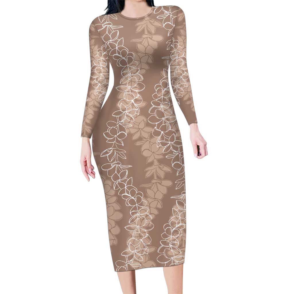 Hawaii Plumeria Lei Family Matching Long Sleeve Bodycon Dress and Hawaiian Shirt Aloha Festive Vibe - Beige LT7 Mom's Dress Beige - Polynesian Pride