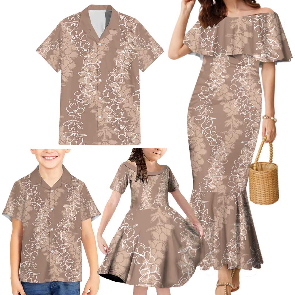 Hawaii Plumeria Lei Family Matching Mermaid Dress and Hawaiian Shirt Aloha Festive Vibe - Beige LT7 - Polynesian Pride