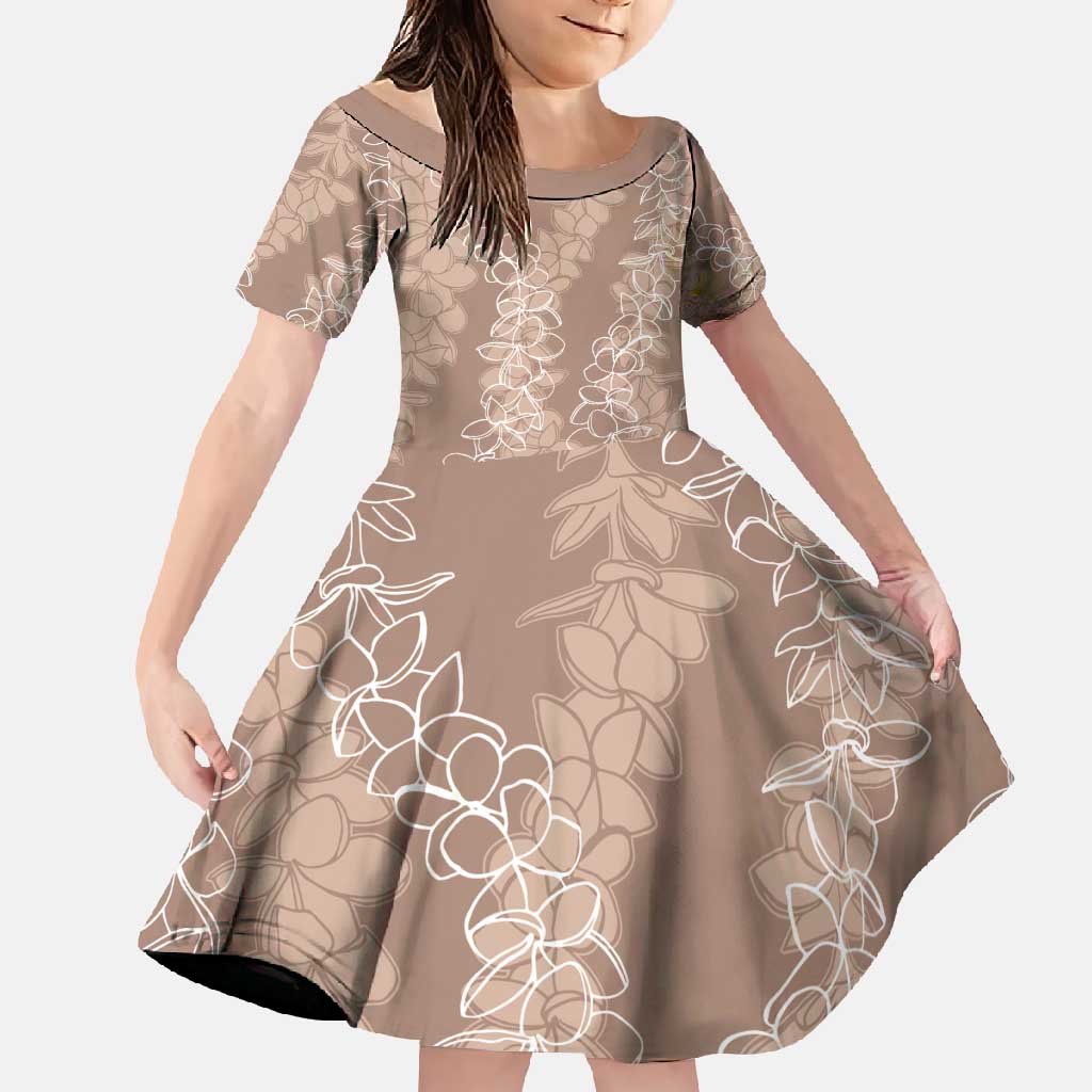 Hawaii Plumeria Lei Family Matching Off Shoulder Maxi Dress and Hawaiian Shirt Aloha Festive Vibe - Beige