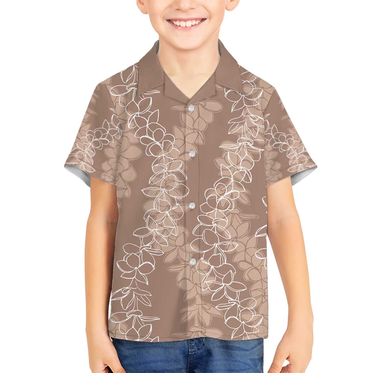 Hawaii Plumeria Lei Family Matching Puletasi and Hawaiian Shirt Aloha Festive Vibe - Beige LT7 Son's Shirt Beige - Polynesian Pride