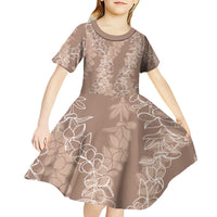 Hawaii Plumeria Lei Kid Short Sleeve Dress Aloha Festive Vibe - Beige
