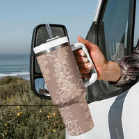 Hawaii Plumeria Lei Tumbler With Handle Aloha Festive Vibe - Beige