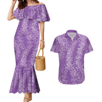 Hawaii Plumeria Lei Couples Matching Mermaid Dress and Hawaiian Shirt Aloha Festive Vibe - Violet LT7 Violet - Polynesian Pride
