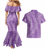 Hawaii Plumeria Lei Couples Matching Mermaid Dress and Hawaiian Shirt Aloha Festive Vibe - Violet LT7 - Polynesian Pride