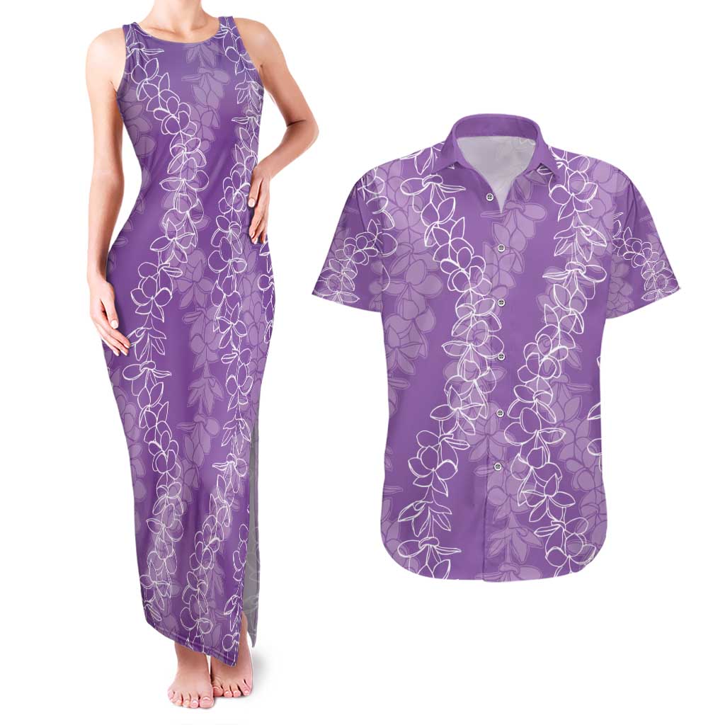 Hawaii Plumeria Lei Couples Matching Tank Maxi Dress and Hawaiian Shirt Aloha Festive Vibe - Violet LT7 Violet - Polynesian Pride