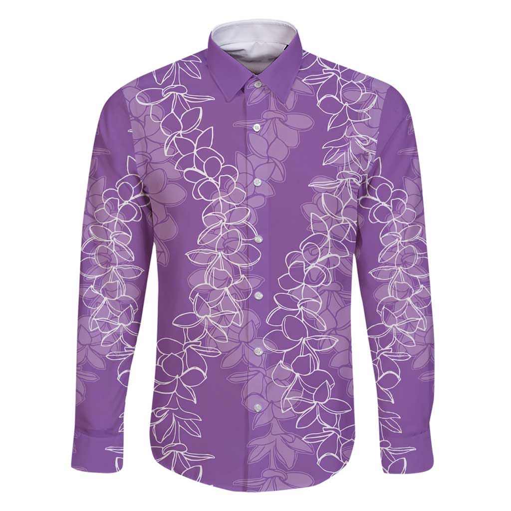Hawaii Plumeria Lei Family Matching Long Sleeve Bodycon Dress and Hawaiian Shirt Aloha Festive Vibe - Violet LT7 Dad's Shirt - Long Sleeve Violet - Polynesian Pride