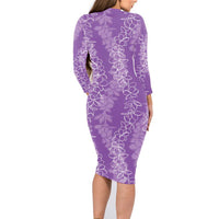 Hawaii Plumeria Lei Family Matching Long Sleeve Bodycon Dress and Hawaiian Shirt Aloha Festive Vibe - Violet LT7 - Polynesian Pride
