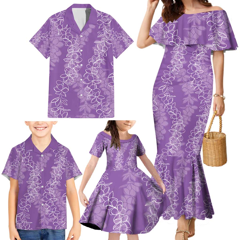 Hawaii Plumeria Lei Family Matching Mermaid Dress and Hawaiian Shirt Aloha Festive Vibe - Violet LT7 - Polynesian Pride