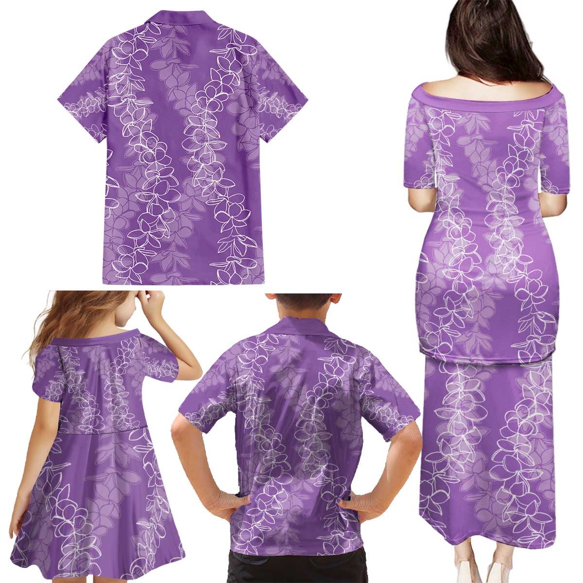 Hawaii Plumeria Lei Family Matching Puletasi and Hawaiian Shirt Aloha Festive Vibe - Violet LT7 - Polynesian Pride