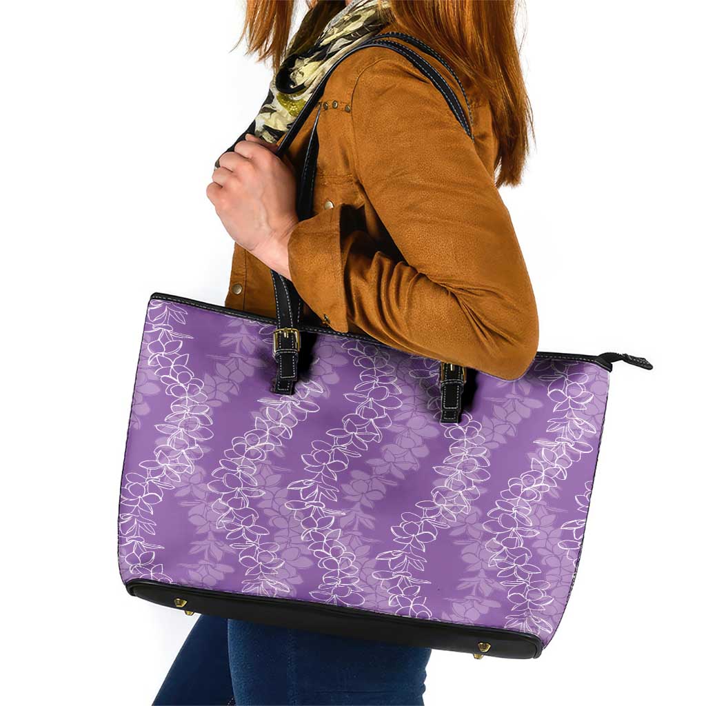 Hawaii Plumeria Lei Leather Tote Bag Aloha Festive Vibe - Violet