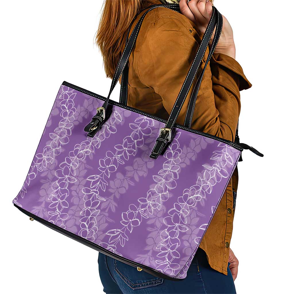 Hawaii Plumeria Lei Leather Tote Bag Aloha Festive Vibe - Violet