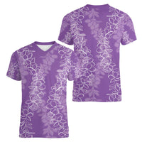 Hawaii Plumeria Lei Women V-Neck T-Shirt Aloha Festive Vibe - Violet