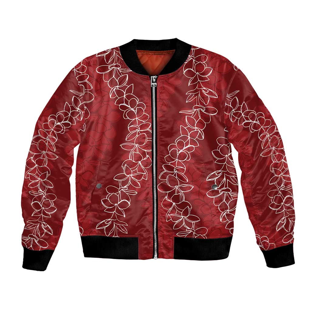 Hawaii Plumeria Lei Bomber Jacket Aloha Festive Vibe - Crimson