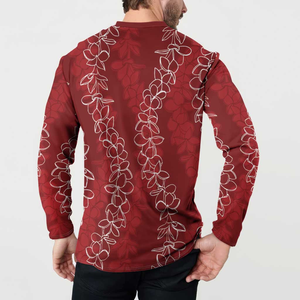Hawaii Plumeria Lei Button Sweatshirt Aloha Festive Vibe - Crimson