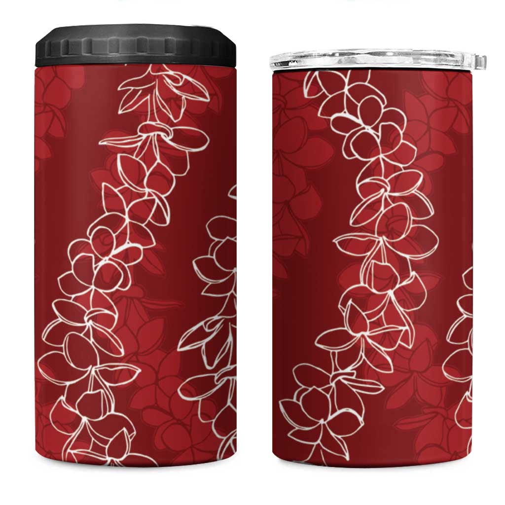 Hawaii Plumeria Lei 4 in 1 Can Cooler Tumbler Aloha Festive Vibe - Crimson