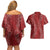 Hawaii Plumeria Lei Couples Matching Off Shoulder Short Dress and Hawaiian Shirt Aloha Festive Vibe - Crimson