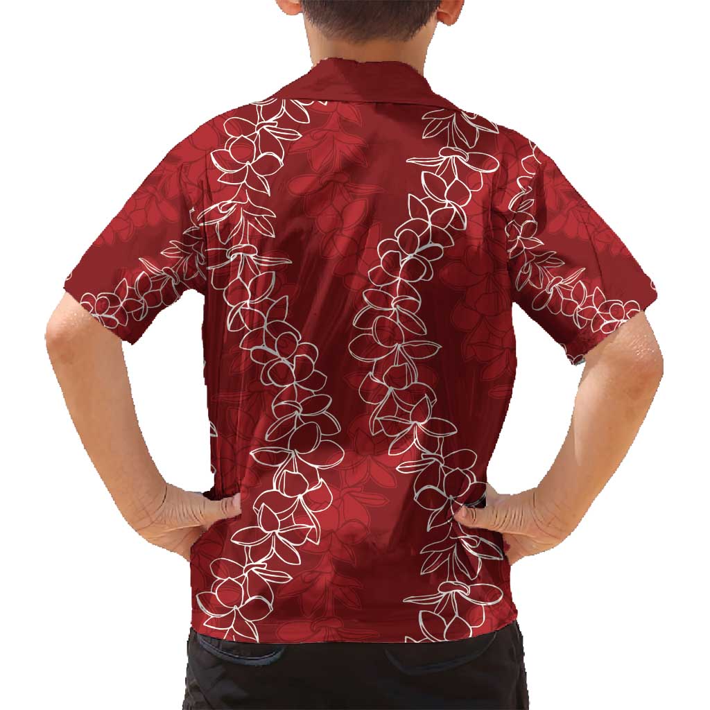 Hawaii Plumeria Lei Family Matching Long Sleeve Bodycon Dress and Hawaiian Shirt Aloha Festive Vibe - Crimson LT7 - Polynesian Pride
