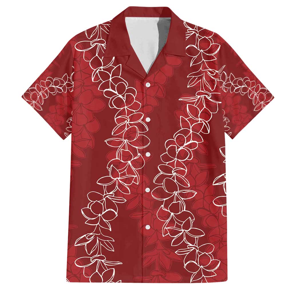 Hawaii Plumeria Lei Family Matching Long Sleeve Bodycon Dress and Hawaiian Shirt Aloha Festive Vibe - Crimson LT7 Dad's Shirt - Short Sleeve Crimson - Polynesian Pride