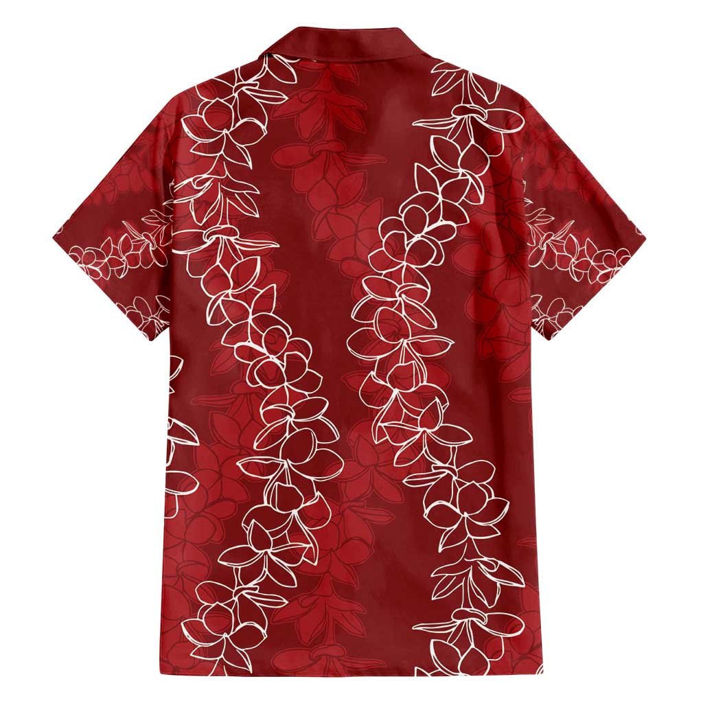 Hawaii Plumeria Lei Family Matching Long Sleeve Bodycon Dress and Hawaiian Shirt Aloha Festive Vibe - Crimson LT7 - Polynesian Pride