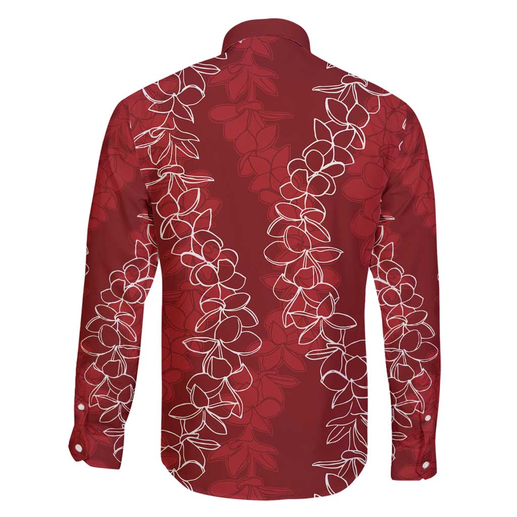 Hawaii Plumeria Lei Family Matching Long Sleeve Bodycon Dress and Hawaiian Shirt Aloha Festive Vibe - Crimson LT7 - Polynesian Pride