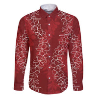 Hawaii Plumeria Lei Family Matching Mermaid Dress and Hawaiian Shirt Aloha Festive Vibe - Crimson LT7 Dad's Shirt - Long Sleeve Crimson - Polynesian Pride