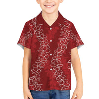 Hawaii Plumeria Lei Family Matching Short Sleeve Bodycon Dress and Hawaiian Shirt Aloha Festive Vibe - Crimson LT7 Son's Shirt Crimson - Polynesian Pride