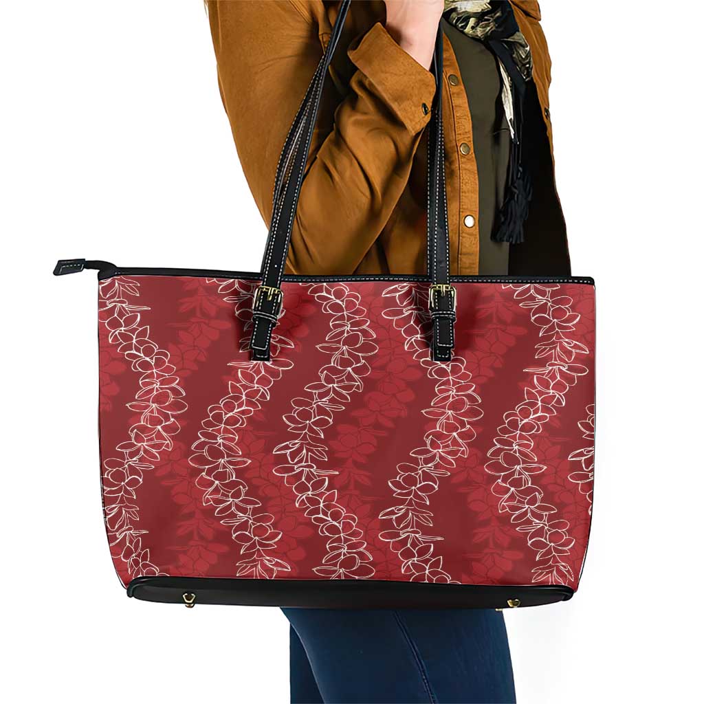 Hawaii Plumeria Lei Leather Tote Bag Aloha Festive Vibe - Crimson